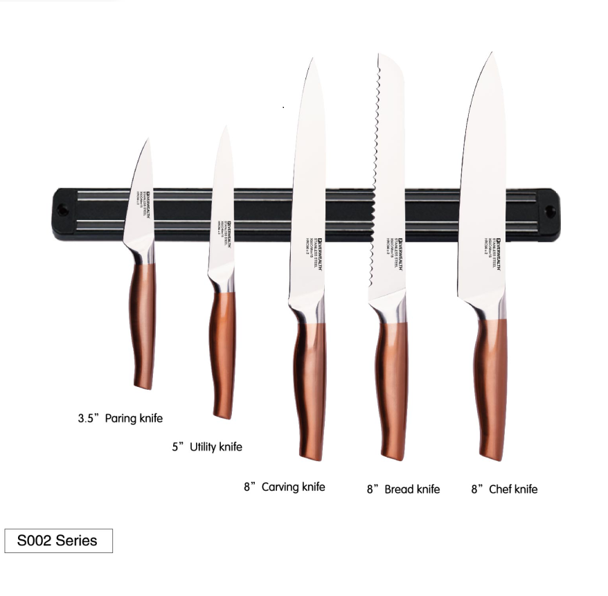 Chất lượng cao Hollow Shank Chef Knife Set 6 miếng Bộ dao bếp, Đen nhựa Magnetic Knife Holder 