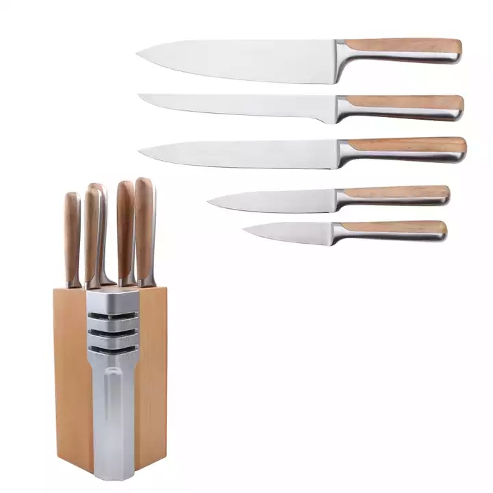 Bộ dao bếp bằng thép không gỉ Beechwood+430 tay cầm với cơ sở lưu trữ dao gỗ 